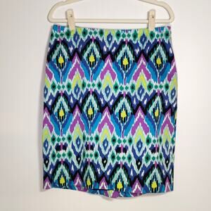 Jones New York Colorful Ikat Mini Skirt Size 8 Artistic Boho Chic
